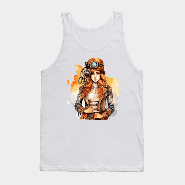 Watercolor Steampunk Girl #5 Tank Top by Chromatic Fusion Studio